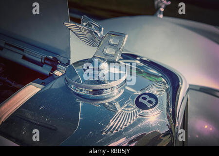 Emblema sul radiatore di un classico auto Bentley Foto Stock