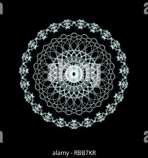 Illustrazione, semplice radiale stile mandala rendering, astratto pizzo circolare. Foto Stock