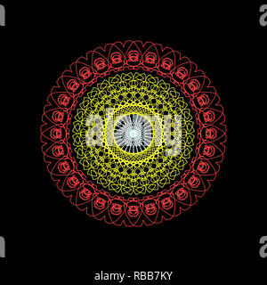 Illustrazione, semplice radiale stile mandala rendering, astratto pizzo circolare. Foto Stock
