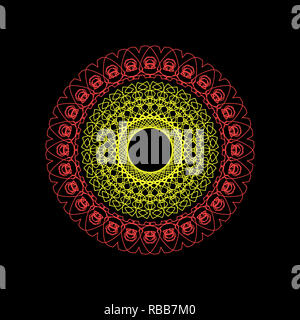 Illustrazione, semplice radiale stile mandala rendering, astratto pizzo circolare. Foto Stock
