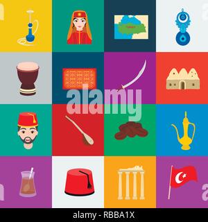 Amulet,l'arte,l'attrazione,fagioli,beehive,TAPPETO,cartoon,caffè,raccolta,paese,cultura, design,tamburo,fez,bandiera,calice,hookah,Casa,icona,immagine,isolato,viaggio,caraffa,kilij,logo,l'uomo,nazar,popolazione,rovine,saz,impostare,showplace,Vista,segno,il simbolo,tea,Territorio,turismo,tradizioni,viaggiare,Turchia,bagno turco,vettore,web,donna vettori vettore , Illustrazione Vettoriale