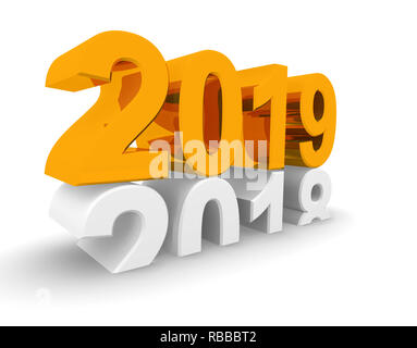 Anno nuovo concetto 2019 immagine 3D su uno sfondo bianco, rendering 3D Foto Stock