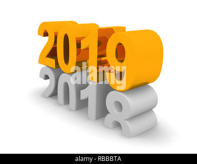 Anno nuovo concetto 2019 immagine 3D su uno sfondo bianco, rendering 3D Foto Stock