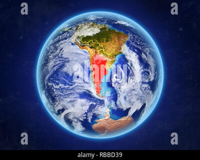 Argentina dallo spazio. Il pianeta terra con i confini del paese ed estremamente elevato dettaglio del pianeta superficie e nuvole. 3D'illustrazione. Gli elementi di questo imag Foto Stock
