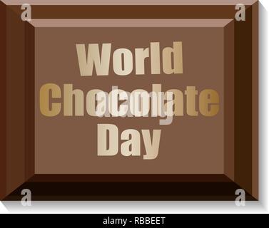 World Chocolate giorno. Un pezzo di cioccolato fondente con un testo di saluto. Illustrazione Vettoriale Illustrazione Vettoriale