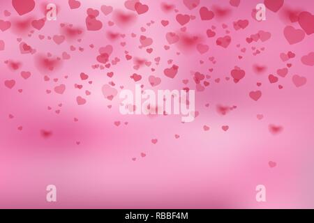 Cuore coriandoli di Valentines petali cadere su sfondo rosa. Valentines Day card modello. Illustrazione Vettoriale Illustrazione Vettoriale