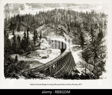 Cavalletto ferroviaria Bridge crossing Mountain Pass in Sierra Nevada, 1877 Foto Stock