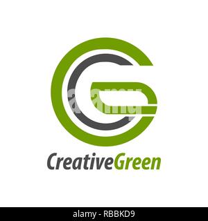 Verde creativo lettera iniziale CG, GC, C logo concept design template idea Illustrazione Vettoriale