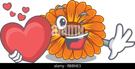 Con cuore di fiori di calendula in la mascotte stelo Illustrazione Vettoriale