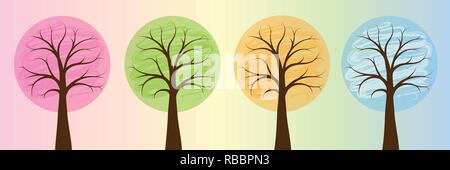 Quattro stagioni alberi colorati in colori luminosi primavera estate autunno inverno illustrazione vettoriale EPS10 Illustrazione Vettoriale