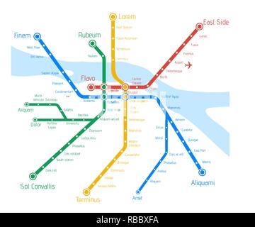 Vettore mappa della metropolitana con il fiume. Abstract le pubblicità di prodotto templa Illustrazione Vettoriale