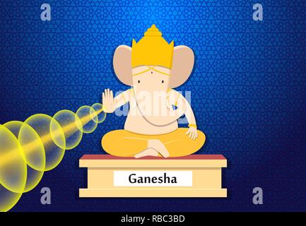 Ganesha dare la benedizione in stile cartoon, vector art design Illustrazione Vettoriale