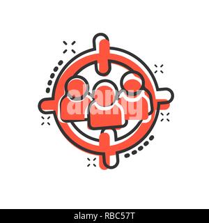 Pubblico target icona in stile fumetto. Focus su persone vettore illustrazione cartoon pittogramma. Risorse umane il concetto di business effetto splash. Illustrazione Vettoriale