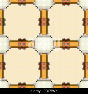 Vettore di Seamless pattern con travi in acciaio rinforzato per calcestruzzo colonne sfondo simmetrico Illustrazione Vettoriale