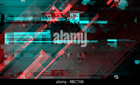 Rotto danneggiato segnale di diffusione televisiva, tecnologia glitch sullo schermo della TV, illustrazione Foto Stock