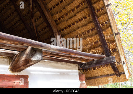 Il tetto di paglia del cosiddetto fila di cantine open-air museum di CAK, Ungheria. Piccola casa per la spremitura di uva e la conservazione dei frutti, especial Foto Stock