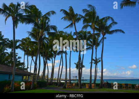 DT Fleming Beach Park, a nord-ovest di Maui, Hawaii. Una bellissima spiaggia di sabbia bianca con una buona piscina (ha) bagnino, servizi igienici e area pic-nic Foto Stock