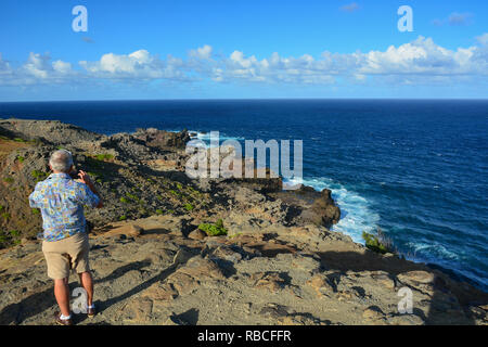Foro di sfiato, a nord-ovest della costa di Maui, Hawaii Foto Stock