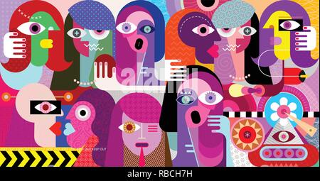 Un folto gruppo di persone moderna arte astratta illustrazione vettoriale. Illustrazione Vettoriale