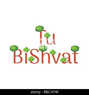 Tu BiShvat. Festival Ebraico di alberi da frutto. Nome evento - alberi con corone verde Illustrazione Vettoriale