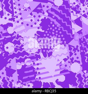 Abstract seamless pattern con liquido e forme geometriche colorate di protone moderno color porpora Illustrazione Vettoriale