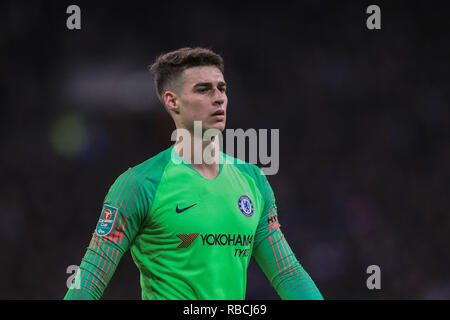 8 gennaio 2019, Wembley, Londra, Inghilterra; Carabao Coppa EFL, Semi-Final, Tottenham vs Chelsea ; Kepa Arrizabalaga (01) del Chelsea durante il gioco Credito: Mark Cosgrove/News immagini English Football League immagini sono soggette a licenza DataCo Foto Stock