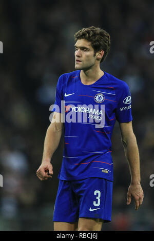 8 gennaio 2019, Wembley, Londra, Inghilterra; Carabao Coppa EFL, Semi-Final, Tottenham vs Chelsea ; Marcos Alonso (03) del Chelsea durante il gioco Credito: Mark Cosgrove/News immagini English Football League immagini sono soggette a licenza DataCo Foto Stock