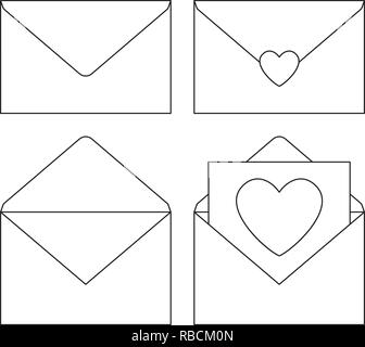 Line art in bianco e nero delle lettere d'amore insieme Illustrazione Vettoriale