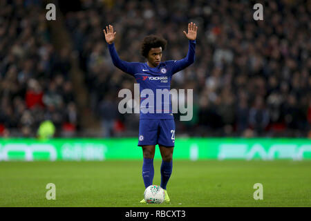 Londra, Regno Unito. 8 gennaio, 2019. Willian del Chelsea - Tottenham Hotspur v Chelsea, Carabao Cup Semi Final - prima gamba, lo Stadio di Wembley, Londra (Wembley) - 8° gennaio 2019 solo uso editoriale - DataCo restrizioni si applicano Credito: Giornata immagini limitata/Alamy Live News Foto Stock