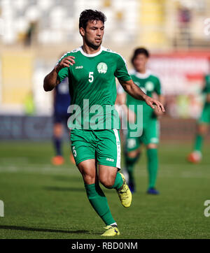 9 gennaio 2019 : Wezirgeldi Yl?asow del Turkmenistan durante il Giappone v Turkmenistan presso l'Al-Nahyan Stadium di Abu Dhabi, Emirati arabi uniti, AFC Asian Cup, Asian campionato di calcio. Ulrik Pedersen/CSM. Foto Stock