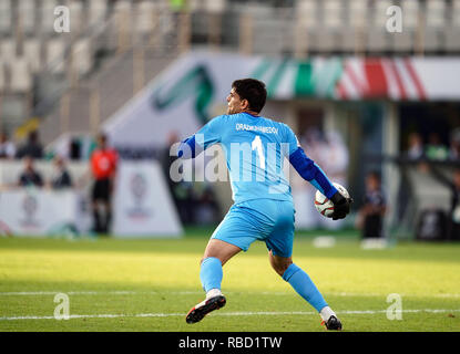 9 gennaio 2019 : Mammet Orazmuhammedow del Turkmenistan durante il Giappone v Turkmenistan presso l'Al-Nahyan Stadium di Abu Dhabi, Emirati arabi uniti, AFC Asian Cup, Asian campionato di calcio. Ulrik Pedersen/CSM. Foto Stock