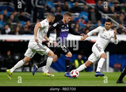 Madrid, Spagna. Il 9 gennaio, 2019. Partita di calcio tra il Real Madrid vs Getafe del 2018/2019 spagnolo Coppa del Re, tenutasi a Santiago Bernabeu Stadium in Madrid. (Foto: Jose L. Cuesta/261/Cordon Premere). Credito: CORDON PREMERE/Alamy Live News Foto Stock