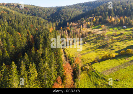 Vista aerea dell'autunno area rurale, Yaremche, Ivano-Frankivsk, Oblast di Ucraina Foto Stock