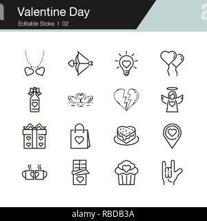 Il giorno di San Valentino icone. Linea di moderno design. Per la presentazione, la progettazione grafica, l'applicazione mobile, web design, infographics, UI. Corsa modificabile. Vettore i Illustrazione Vettoriale