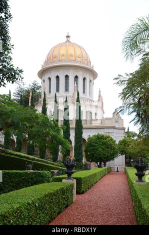 Santuario del Bab e giardini Bahai di Haifa, Israele Foto Stock