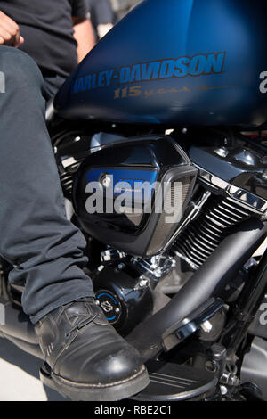 Chiusura del serbatoio del gas su un edizione speciale 115Anniversario Harley-Davidson motociclo Foto Stock