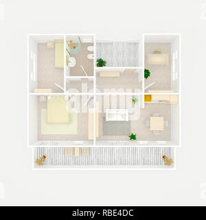 3D Interni rendering illustrazione di arredato appartamento home Foto Stock