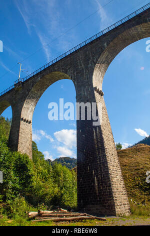 Arcuata di convoglio ferroviario cavalcavia attraverso la Foresta Nera in Germania Foto Stock