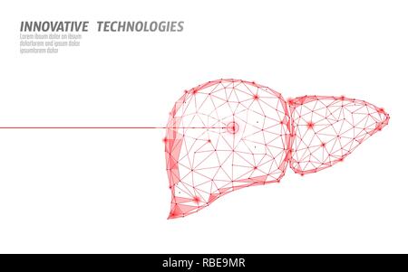 Il fegato umano la chirurgia laser funzionamento bassa poli. Malattia della medicina il trattamento con il farmaco area dolorosa. I triangoli rossi poligonale 3D render forma. Epatite farmacia modello di cancro illustrazione vettoriale Illustrazione Vettoriale