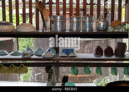 Il capitano Cook, Hawaii - cucina al Uchida agriturismo presso il caffè Kona Storia viva Farm. Immigrato giapponese Daisaku Uchida e la sua famiglia op Foto Stock