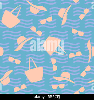 Spiaggia di Seamless pattern con accessori donna Foto Stock
