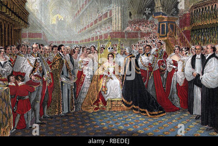 Incoronazione della regina Victoria nella Westminster Abbey , Londra, Giovedì 28 Giugno, 1838 Foto Stock