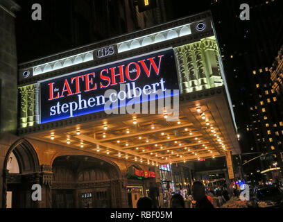 Late Show Stephen Colbert, 1697 Broadway e Ed Sullivan Theater di New York City, NY 10019-5904, STATI UNITI D'AMERICA Foto Stock