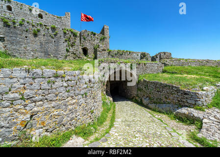 Ingresso al castello di Rozafa di Scutari, Albania Foto Stock