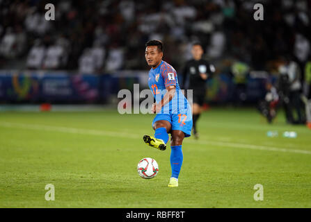 10 Gennaio 2019 : Jeje Lalpekhlua dell India durante UAE v India presso la Zayed Sport City Stadium di Abu Dhabi, Emirati arabi uniti, AFC Asian Cup, Asian campionato di calcio. Ulrik Pedersen/CSM. Foto Stock