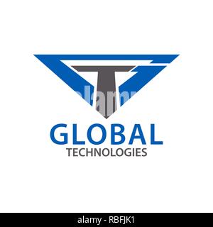 Global techonologies. Lettera iniziale GT, logo TG concept design template idea Illustrazione Vettoriale