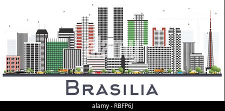 Brasile Brasilia skyline della città con edifici grigi isolati su bianco. Illustrazione Vettoriale. Viaggi di affari e di turismo con il concetto di architettura moderna. Illustrazione Vettoriale