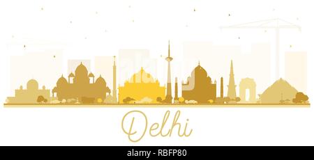 Delhi India skyline della città Silhouette con Golden edifici isolati su bianco. Delhi. Hyderabad. Kolkata. Illustrazione Vettoriale. Il concetto di turismo. Illustrazione Vettoriale