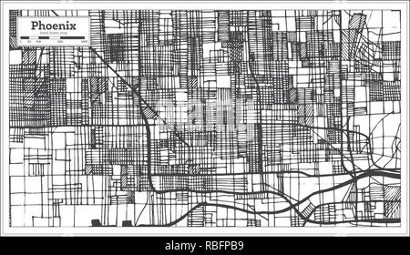 Phoenix USA Mappa della città in stile retrò. Mappa di contorno. Illustrazione Vettoriale. Illustrazione Vettoriale