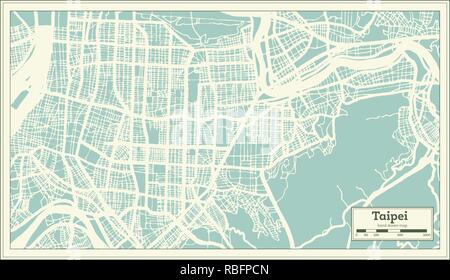 Taipei Taiwan Mappa della città in stile retrò. Mappa di contorno. Illustrazione Vettoriale. Illustrazione Vettoriale